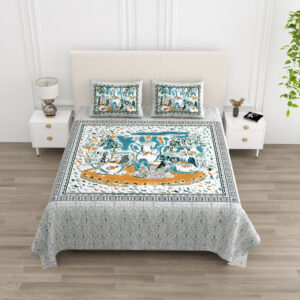 Cotton Printed Circus Double Bedsheet with Pillow Cover