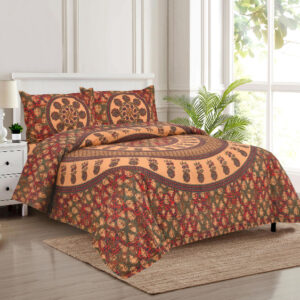 Cotton Printed Discharge Printed Double Bedsheet with Pillow Cover
