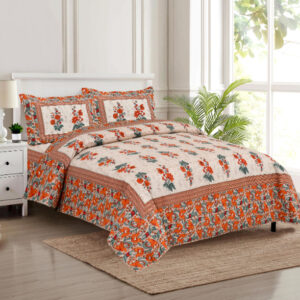 Cotton Printed Discharge Printed Double Bedsheet with Pillow Cover