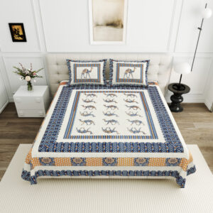 High Quality Cotton Printed Gangore Theme Double Bed Bedsheet With 2 Pillow Cover