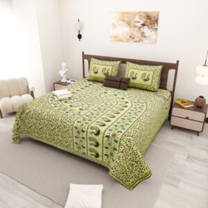 Cotton Printed Hand-Stitch theme Double Bed sheet with Pillow Cover