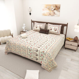 Cotton Printed Hand-Stitch theme Double Bed sheet with Pillow Cover