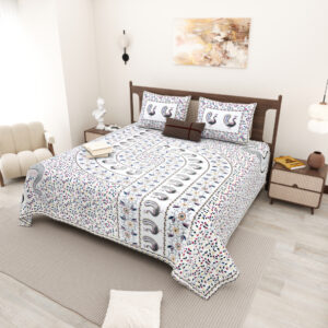 Cotton Printed Hand-Stitch theme Double Bed sheet with Pillow Cover