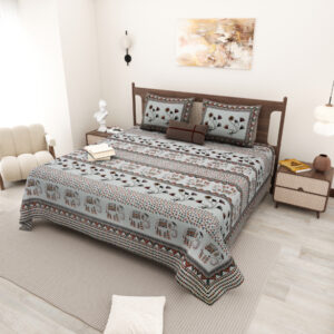 Cotton Printed Hand-Stitch theme Double Bed sheet with Pillow Cover