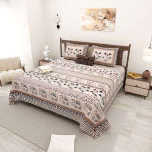Cotton Printed Hand-Stitch theme Double Bed sheet with Pillow Cover