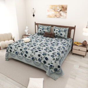 Cotton Printed Hand-Stitch theme Double Bed sheet with Pillow Cover