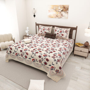 Cotton Printed Hand-Stitch theme Double Bed sheet with Pillow Cover