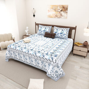 Cotton Printed Hand-Stitch theme Double Bed sheet with Pillow Cover