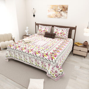 Cotton Printed Hand-Stitch theme Double Bed sheet with Pillow Cover