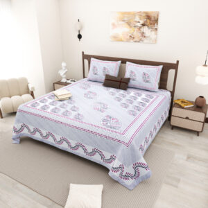 Cotton Printed Hand-Stitch theme Double Bed sheet with Pillow Cover