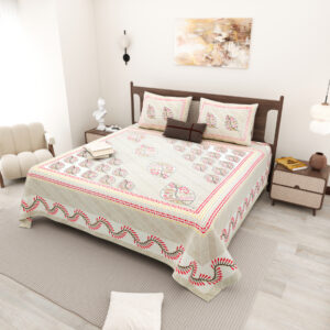 Cotton Printed Hand-Stitch theme Double Bed sheet with Pillow Cover