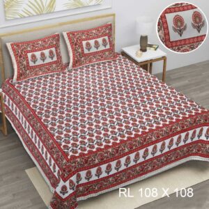 Jheel - Cotton Printed Double King Size Bedsheet with Pillow Cover