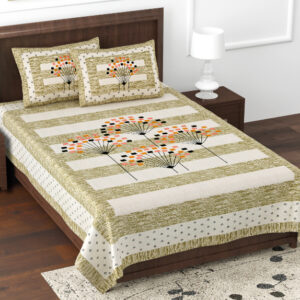 Cotton Printed Kesari Theme Single Bedsheet with Pillow Covers
