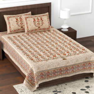 Cotton Printed Kesari Theme Single Bedsheet with Pillow Covers