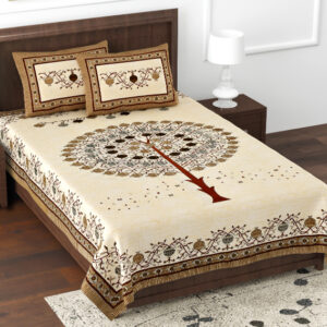 Cotton Printed Kesari Theme Single Bedsheet with Pillow Covers
