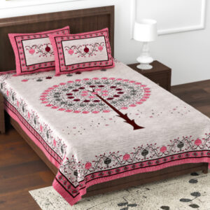 Cotton Printed Kesari Theme Single Bedsheet with Pillow Covers
