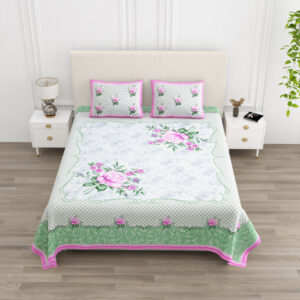 Cotton Printed Polka Theam double Bedsheet with Pillow Cover