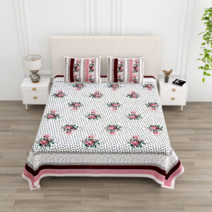 Cotton Printed Polka Theam double Bedsheet with Pillow Cover