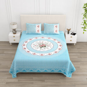 Cotton Printed Polka Theam double Bedsheet with Pillow Cover