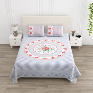 Cotton Printed Polka Theam double Bedsheet with Pillow Cover