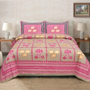 Cotton Printed Rose Gold Theme Double Bedsheets With 2 Pillow Cover