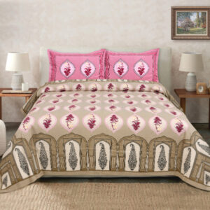 Cotton Printed Rose Gold Theme Double Bedsheets With 2 Pillow Cover