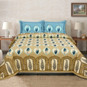 Cotton Printed Rose Gold Theme Double Bedsheets With 2 Pillow Cover