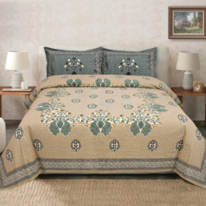 Cotton Printed Rose Gold Theme Double Bedsheets With 2 Pillow Cover