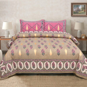 Cotton Printed Rose Gold Theme Double Bedsheets With 2 Pillow Cover