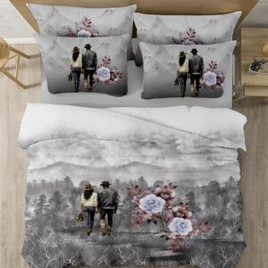 SAMPT - Modern Art Cotton Satin Printed Bedsheet With Dohar and Pillow Cover Set