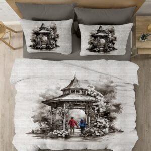 SAMPT - Modern Art Cotton Satin Printed Bedsheet With Dohar and Pillow Cover Set