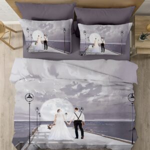 SAMPT - Modern Art Cotton Satin Printed Bedsheet With Dohar and Pillow Cover Set