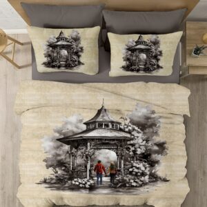 SAMPT - Modern Art Cotton Satin Printed Bedsheet With Dohar and Pillow Cover Set