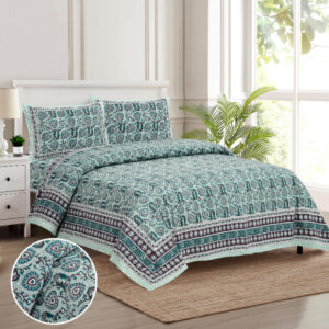 Cotton Printed Tulsi Theme Double Bedsheet with Pillow Covers