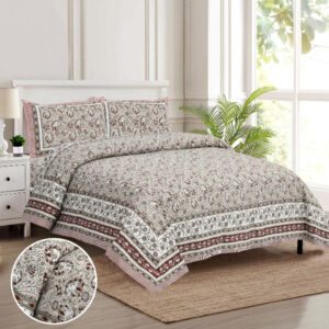 Cotton Printed Tulsi Theme Double Bedsheet with Pillow Covers
