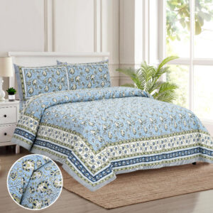Cotton Printed Tulsi Theme Double Bedsheet with Pillow Covers