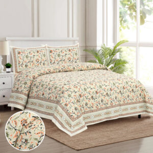 Cotton Printed Tulsi Theme Double Bedsheet with Pillow Covers