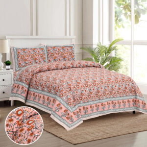 Cotton Printed Tulsi Theme Double Bedsheet with Pillow Covers
