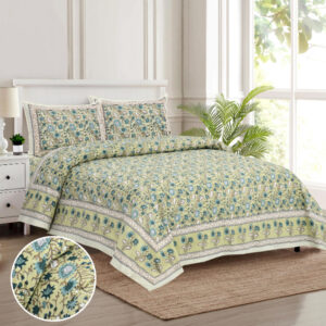 Cotton Printed Tulsi Theme Double Bedsheet with Pillow Covers