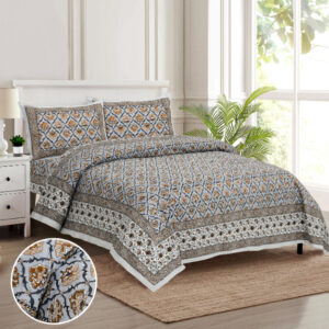 Cotton Printed Tulsi Theme Double Bedsheet with Pillow Covers
