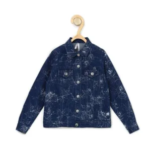 Generic Girl's Denim Washed Flutter Jacket with Crinkle (Blue)
