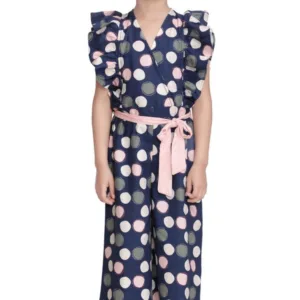 Generic Girl's Rayon Polka Flutter Jumpsuit (Multicolor)