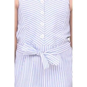 Generic Girl's Polyester Cotton Blend Striped Sleeveless Jumpsuit (Light Blue)