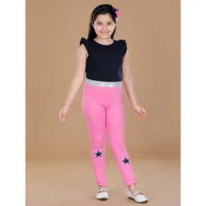 Generic Girl's Cotton Lycra Star Print Elasticated Leggings (Pink)