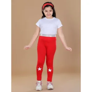 Generic Girl's Cotton Lycra Star Print Elasticated Leggings (Red)