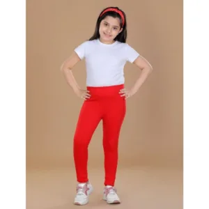Generic Girl's Cotton Lycra Solid Elasticated Leggings (Red)