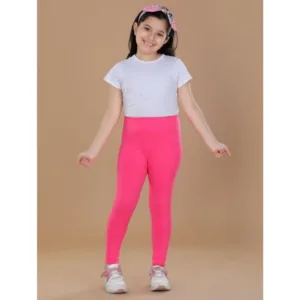 Generic Girl's Cotton Lycra Solid Elasticated Leggings (Pink)
