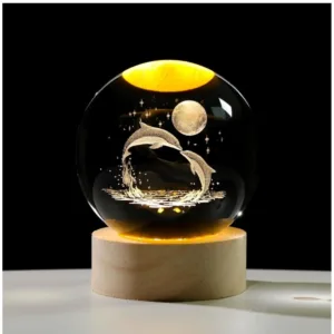 Generic Wood 3D Galaxy Crystal Ball Night Lamp Colorful LED Wooden Dolphin with Moon (Transparent)
