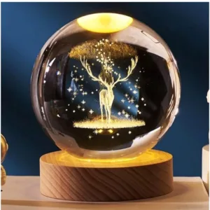 Generic Wood 3D Galaxy Crystal Ball Night Lamp Colorful LED Wooden for Deer (Transparent)