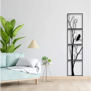 Generic 7 Decore Unique Vertical Tree Wall Art – 4 Piece Wooden Panel Set (Black)